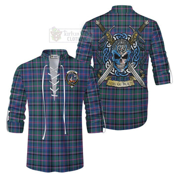 Cooper Tartan Ghillie Kilt Shirt with Family Crest Celtic Skull Style