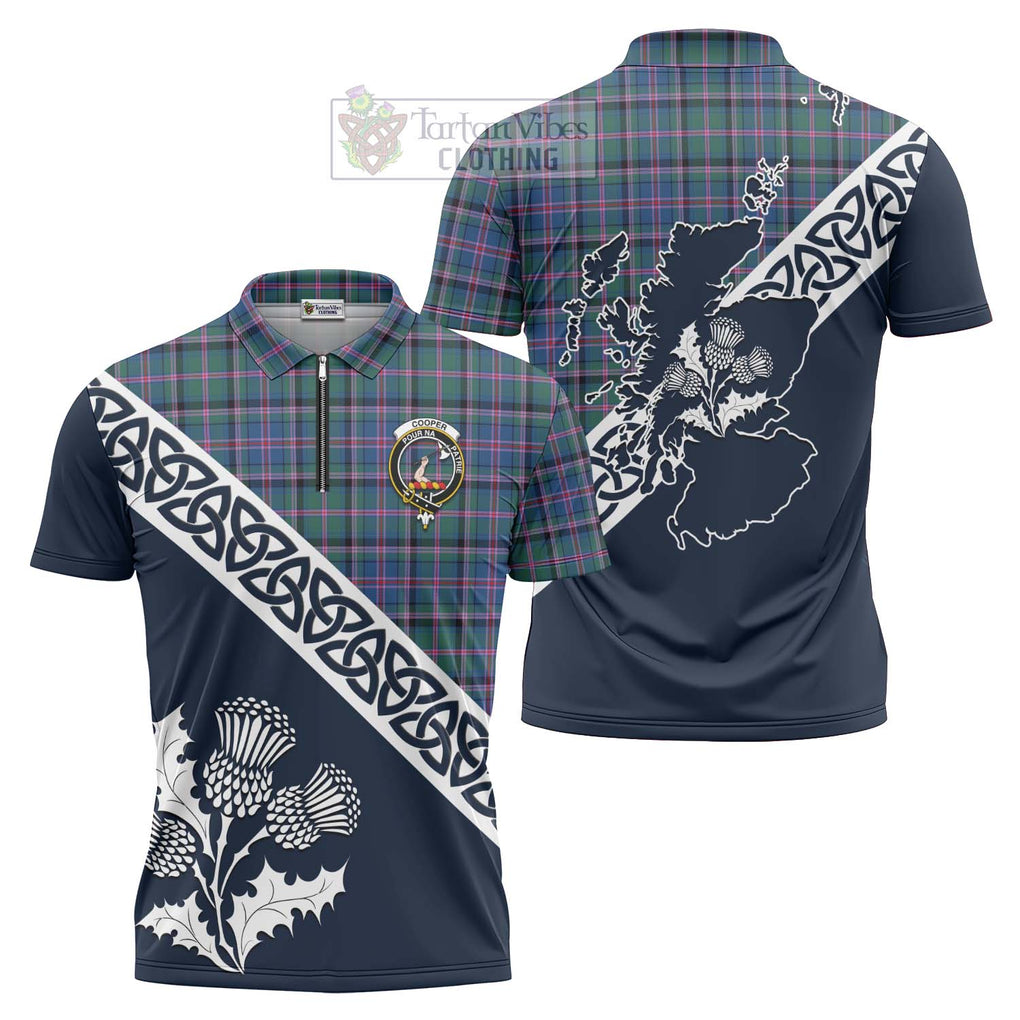 Tartan Vibes Clothing Cooper Tartan Zipper Polo Shirt Featuring Thistle and Scotland Map