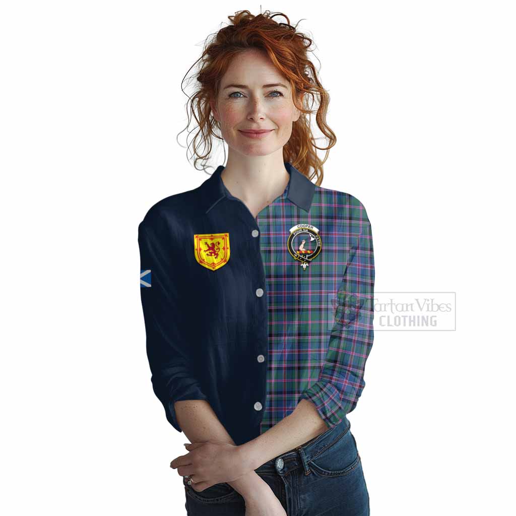 Tartan Vibes Clothing Cooper Tartan Women's Casual Shirt Alba with Scottish Lion Royal Arm Half Style