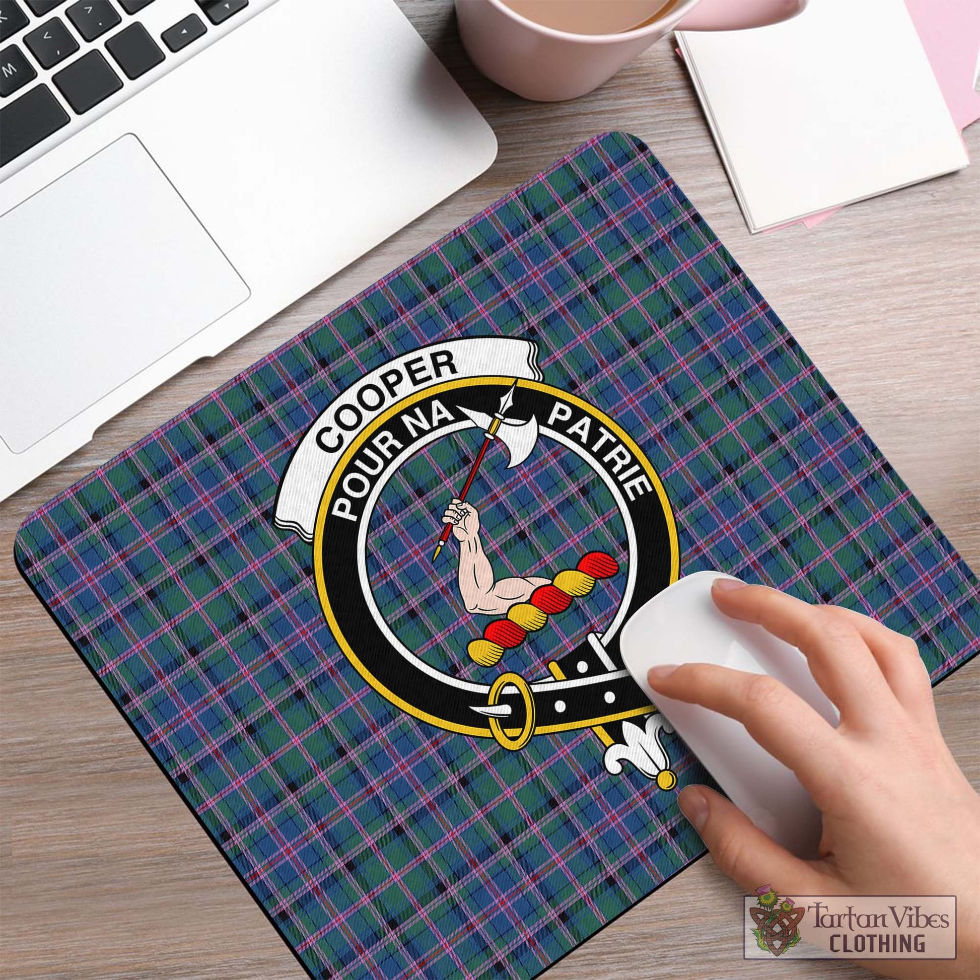 Tartan Vibes Clothing Cooper Tartan Mouse Pad with Family Crest