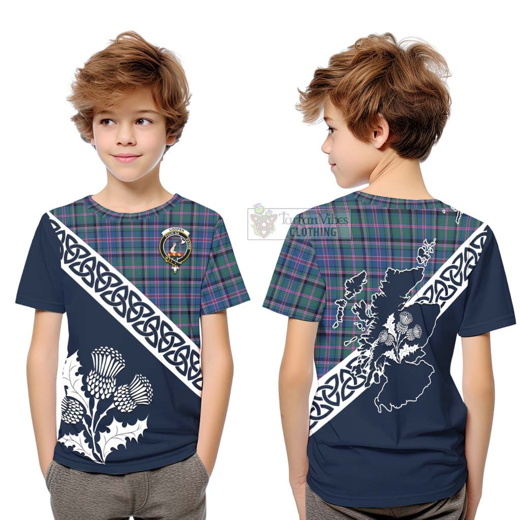 Tartan Vibes Clothing Cooper Tartan Kid T-Shirt Featuring Thistle and Scotland Map