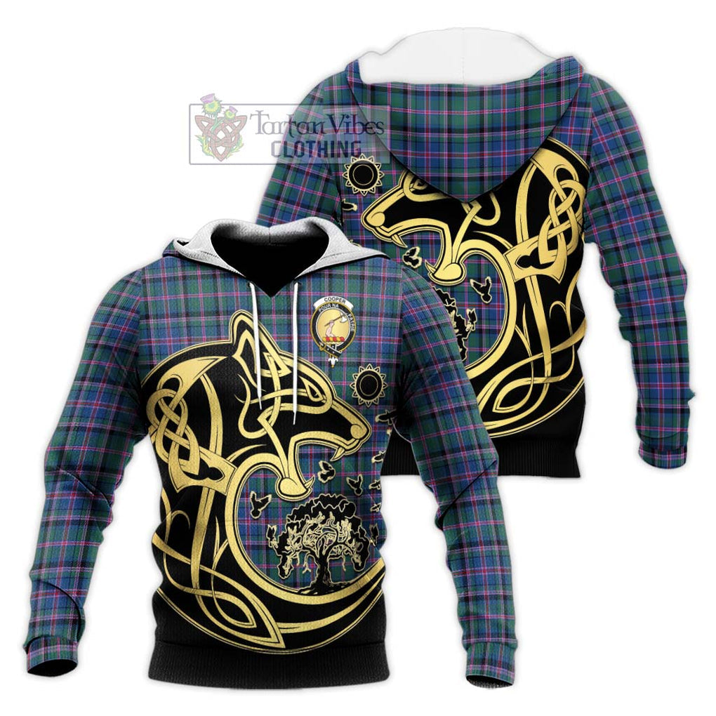 Cooper Tartan Knitted Hoodie with Family Crest Celtic Wolf Style Unisex Knitted Pullover Hoodie - Tartan Vibes Clothing