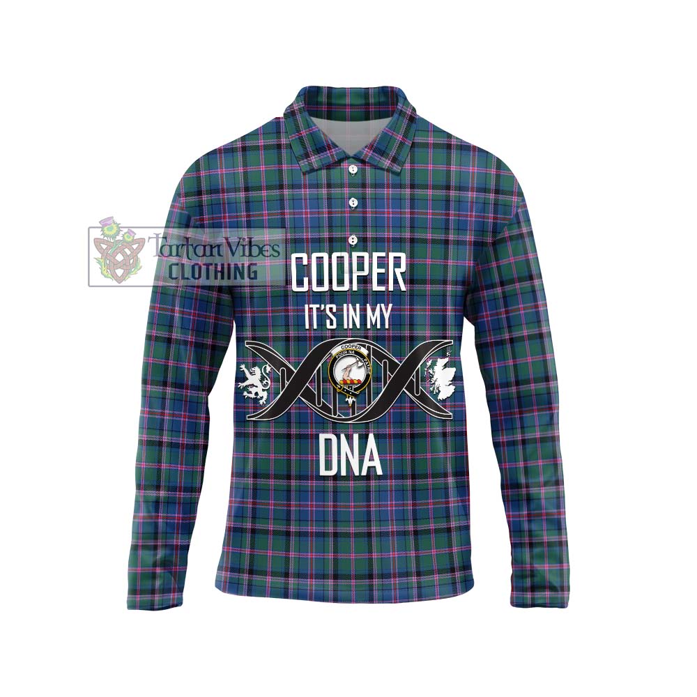 Cooper Tartan Long Sleeve Polo Shirt with Family Crest DNA In Me Style Unisex - Tartanvibesclothing Shop