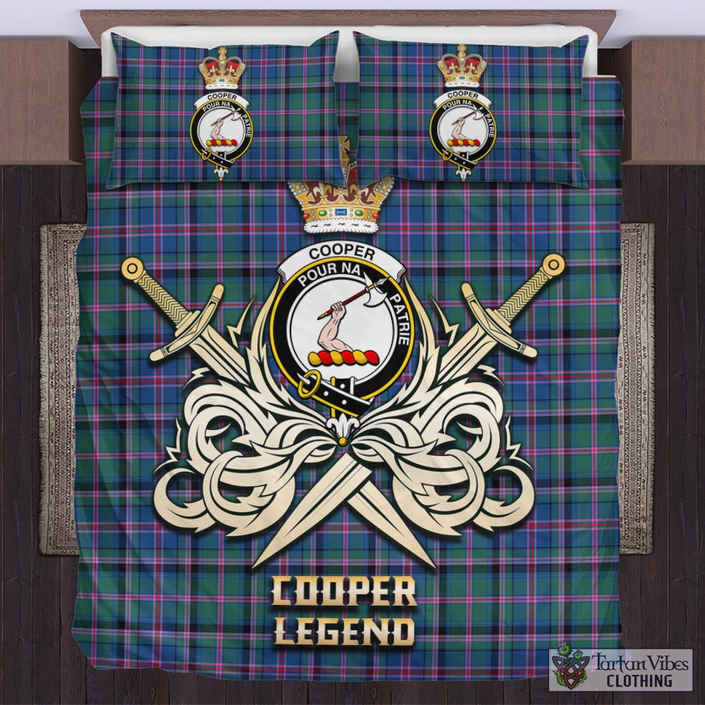 Tartan Vibes Clothing Cooper Tartan Bedding Set with Clan Crest and the Golden Sword of Courageous Legacy