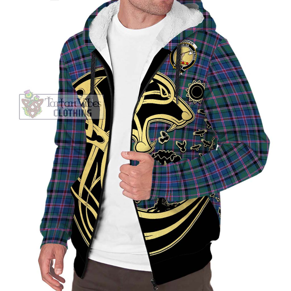 Cooper Tartan Sherpa Hoodie with Family Crest Celtic Wolf Style Unisex S - Tartan Vibes Clothing