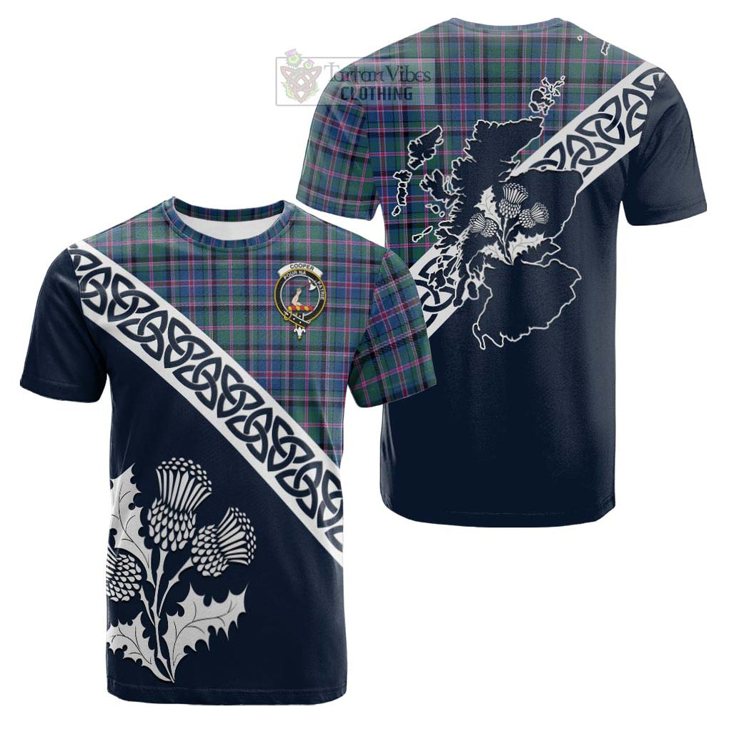 Tartan Vibes Clothing Cooper Tartan Cotton T-shirt Featuring Thistle and Scotland Map