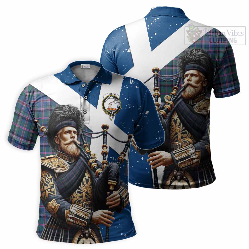 Tartan Vibes Clothing Cooper Tartan Polo Shirt with Family Crest Scottish Bagpiper Vibes