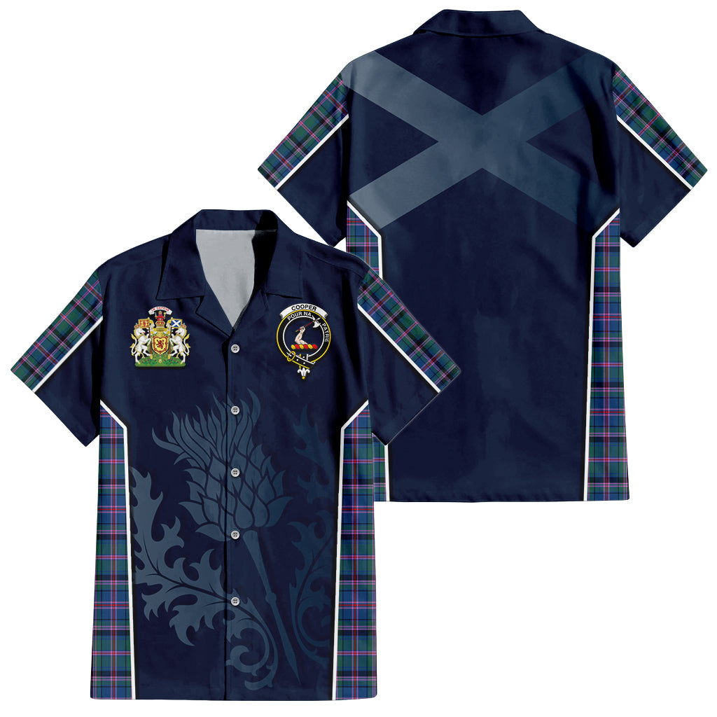 Tartan Vibes Clothing Cooper Tartan Short Sleeve Button Up Shirt with Family Crest and Scottish Thistle Vibes Sport Style