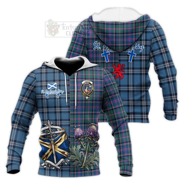 Cooper Tartan Knitted Hoodie Happy St. Andrew's Day Half Tartan Style