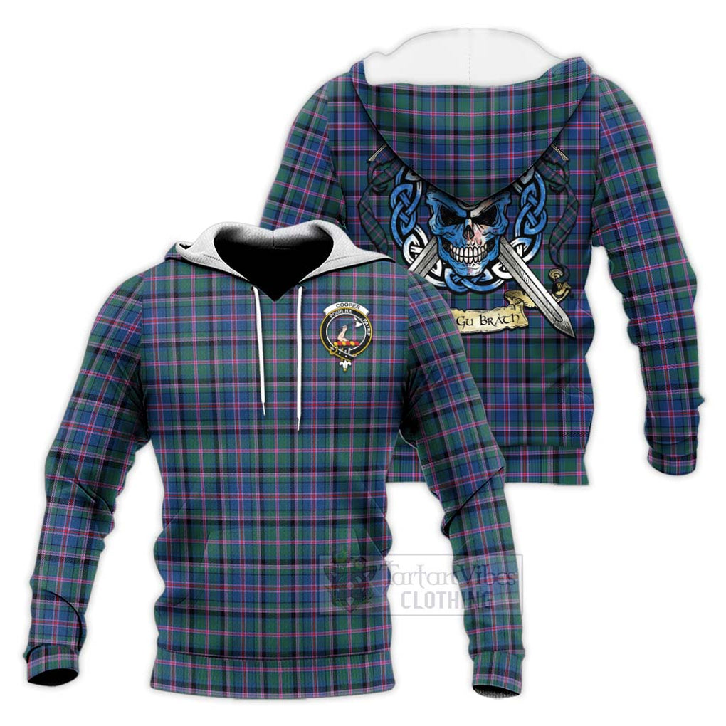 Tartan Vibes Clothing Cooper Tartan Knitted Hoodie with Family Crest Celtic Skull Style