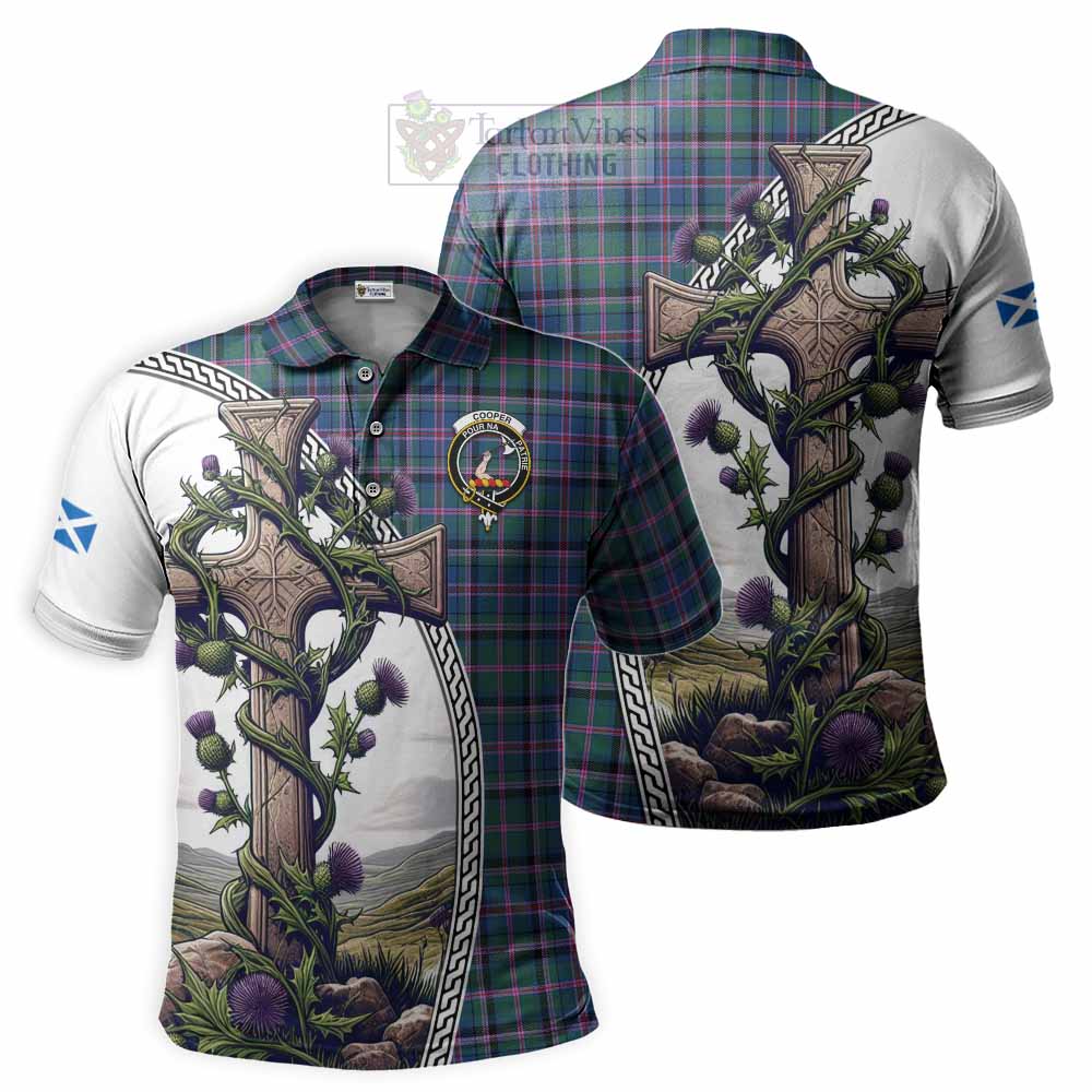 Tartan Vibes Clothing Cooper Tartan Polo Shirt with Family Crest and St. Andrew's Cross Accented by Thistle Vines