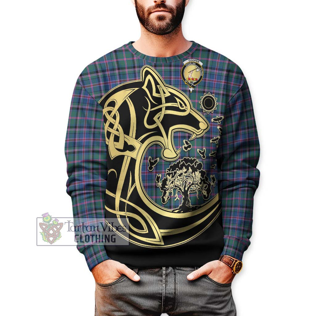 Cooper Tartan Sweatshirt with Family Crest Celtic Wolf Style Unisex - Tartan Vibes Clothing