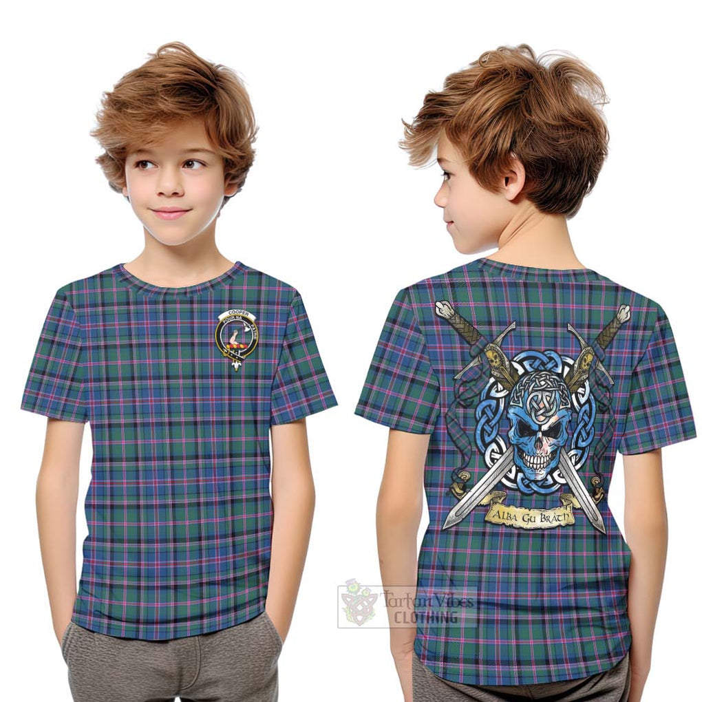 Tartan Vibes Clothing Cooper Tartan Kid T-Shirt with Family Crest Celtic Skull Style