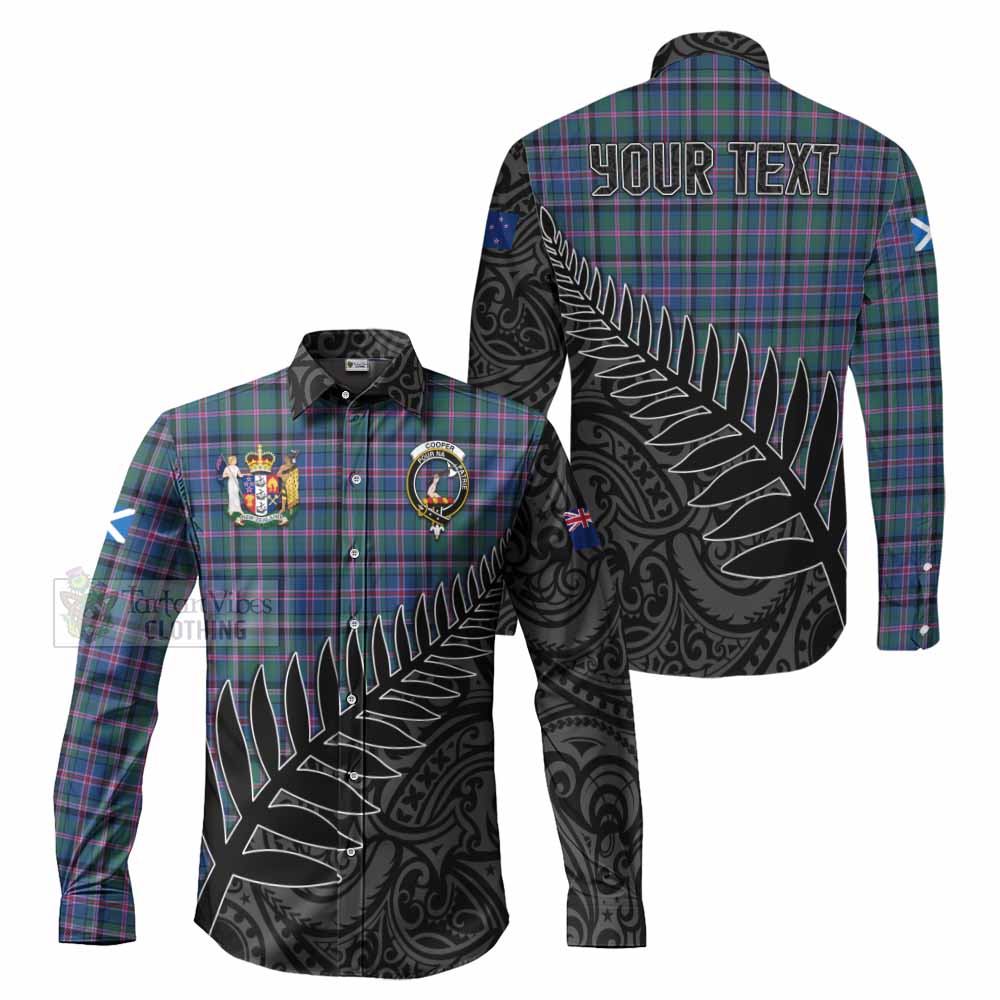 Tartan Vibes Clothing Cooper Crest Tartan Long Sleeve Button Shirt with New Zealand Silver Fern Half Style