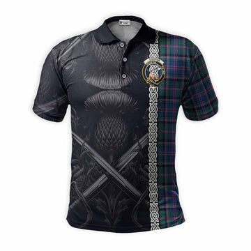 Cooper Tartan Polo Shirt with Family Crest Cross Sword Thistle Celtic Vibes