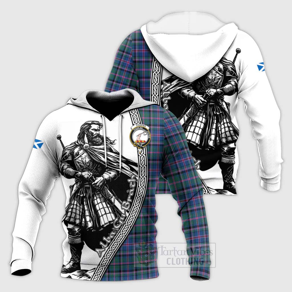 Tartan Vibes Clothing Cooper Tartan Clan Crest Knitted Hoodie with Highlander Warrior Celtic Style