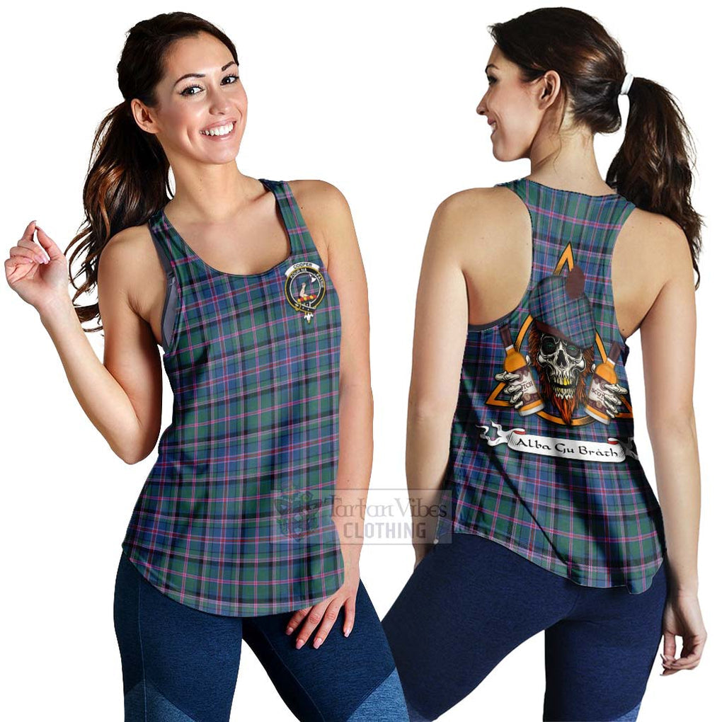 Tartan Vibes Clothing Cooper Tartan Women's Racerback Tanks with Family Crest and Bearded Skull Holding Bottles of Whiskey