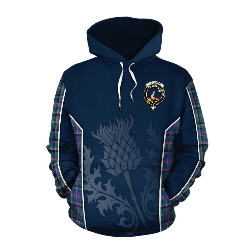 Tartan Vibes Clothing Cooper Tartan Cotton Hoodie with Family Crest and Scottish Thistle Vibes Sport Style