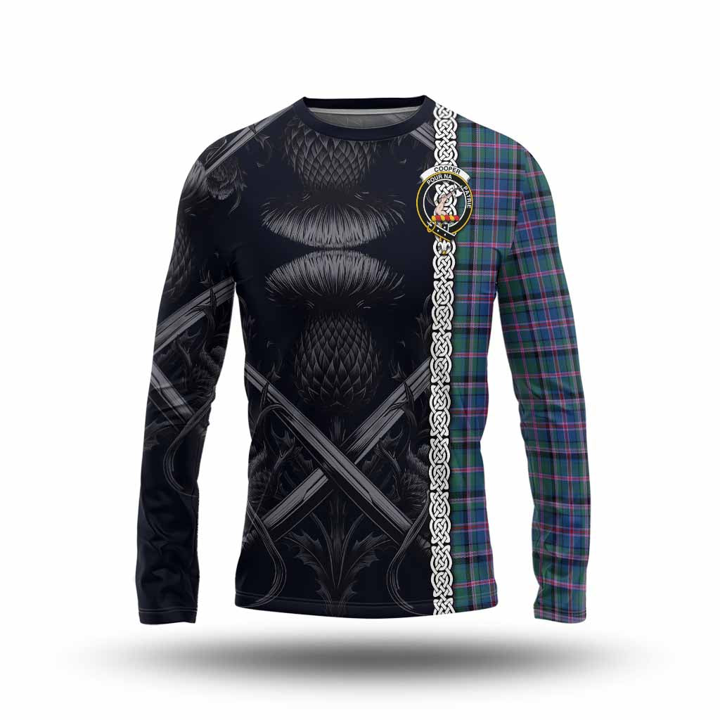 Tartan Vibes Clothing Cooper Tartan Long Sleeve T-Shirt with Family Crest Cross Sword Thistle Celtic Vibes