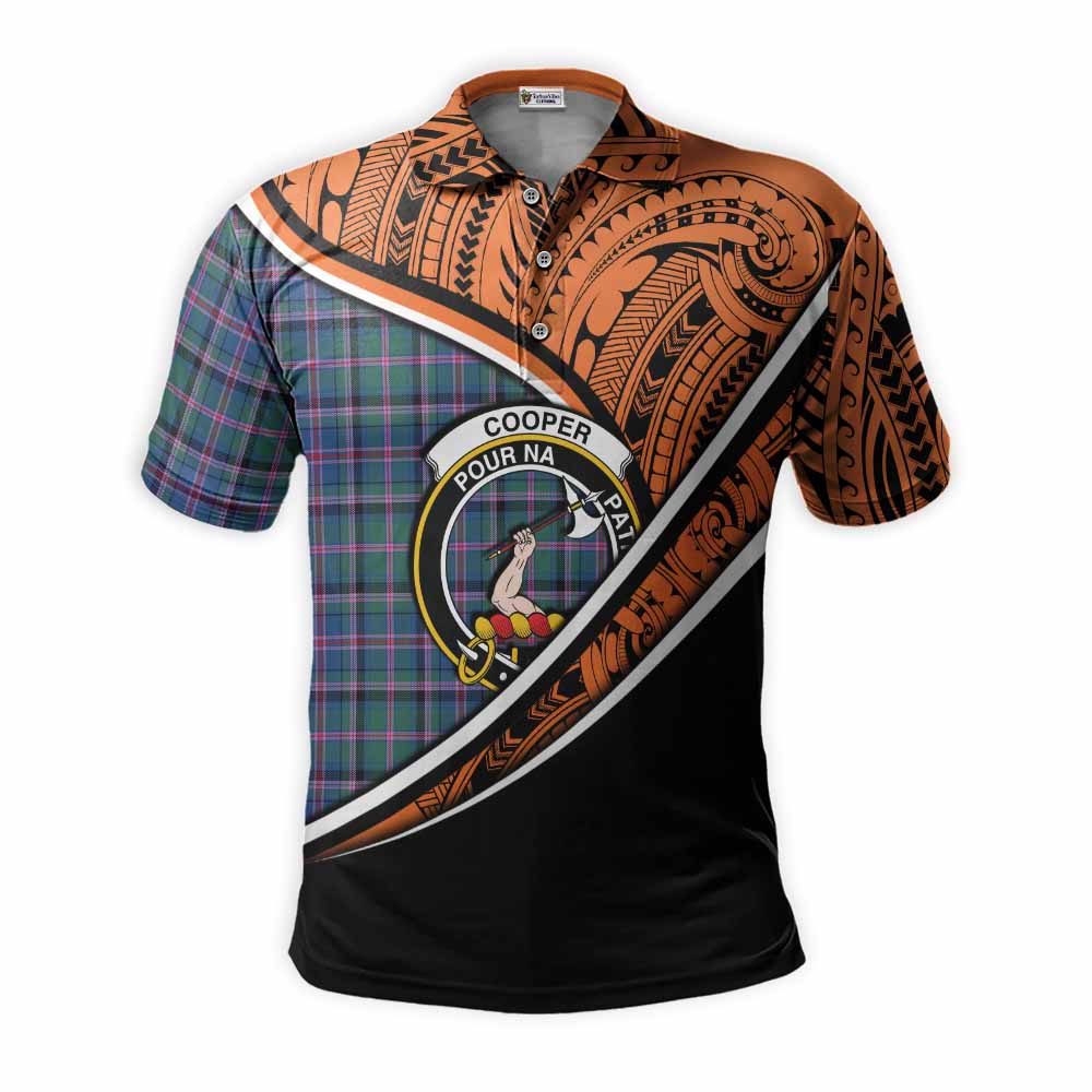 Tartan Vibes Clothing Cooper Crest Tartan Polo Shirt with Maori Tattoo Style - Orange Version