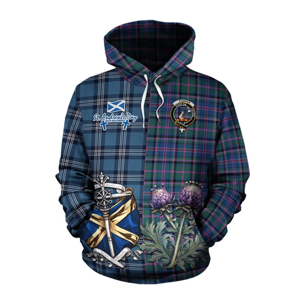 Tartan Vibes Clothing Cooper Tartan Cotton Hoodie Happy St. Andrew's Day Half Tartan Style