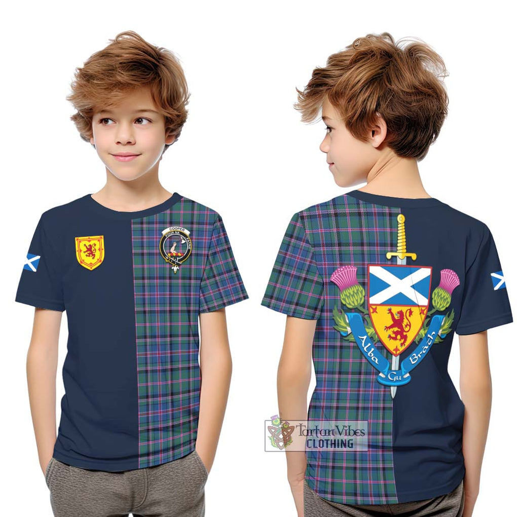 Tartan Vibes Clothing Cooper Tartan Kid T-Shirt with Scottish Lion Royal Arm Half Style