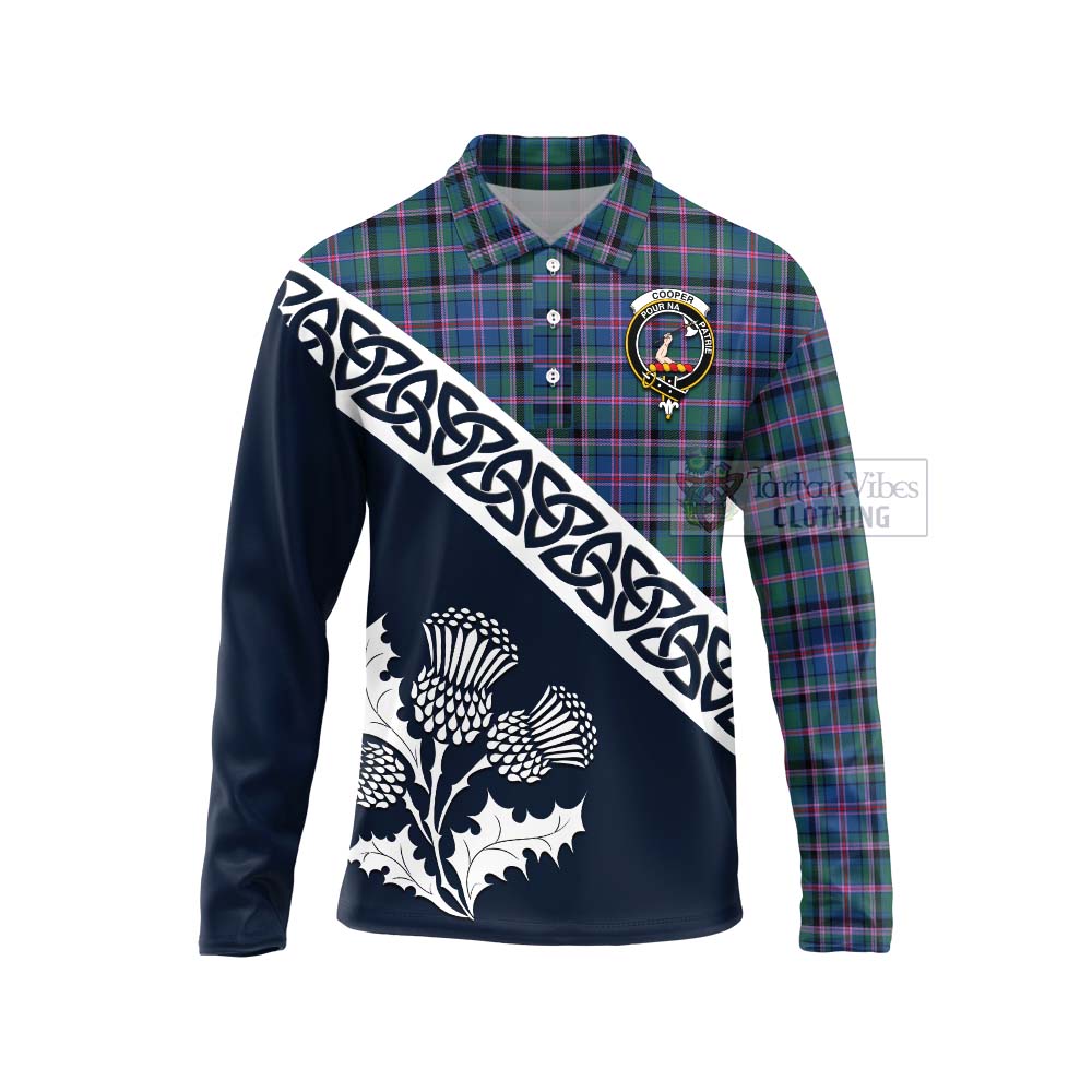 Tartan Vibes Clothing Cooper Tartan Long Sleeve Polo Shirt Featuring Thistle and Scotland Map