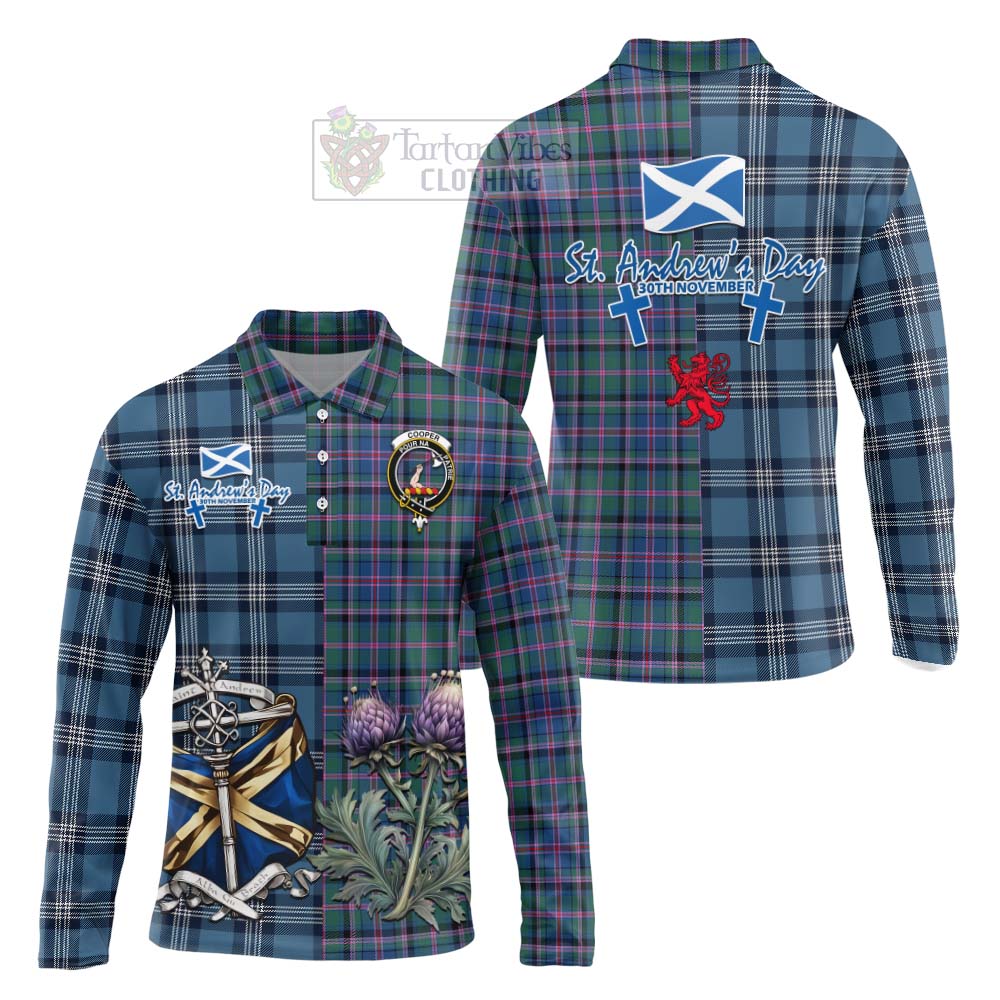 Tartan Vibes Clothing Cooper Tartan Long Sleeve Polo Shirt Happy St. Andrew's Day Half Tartan Style