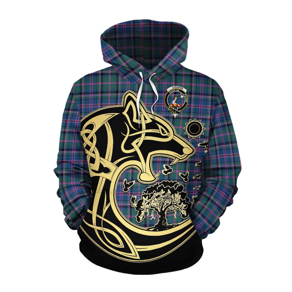 Tartan Vibes Clothing Cooper Tartan Cotton Hoodie with Family Crest Celtic Wolf Style