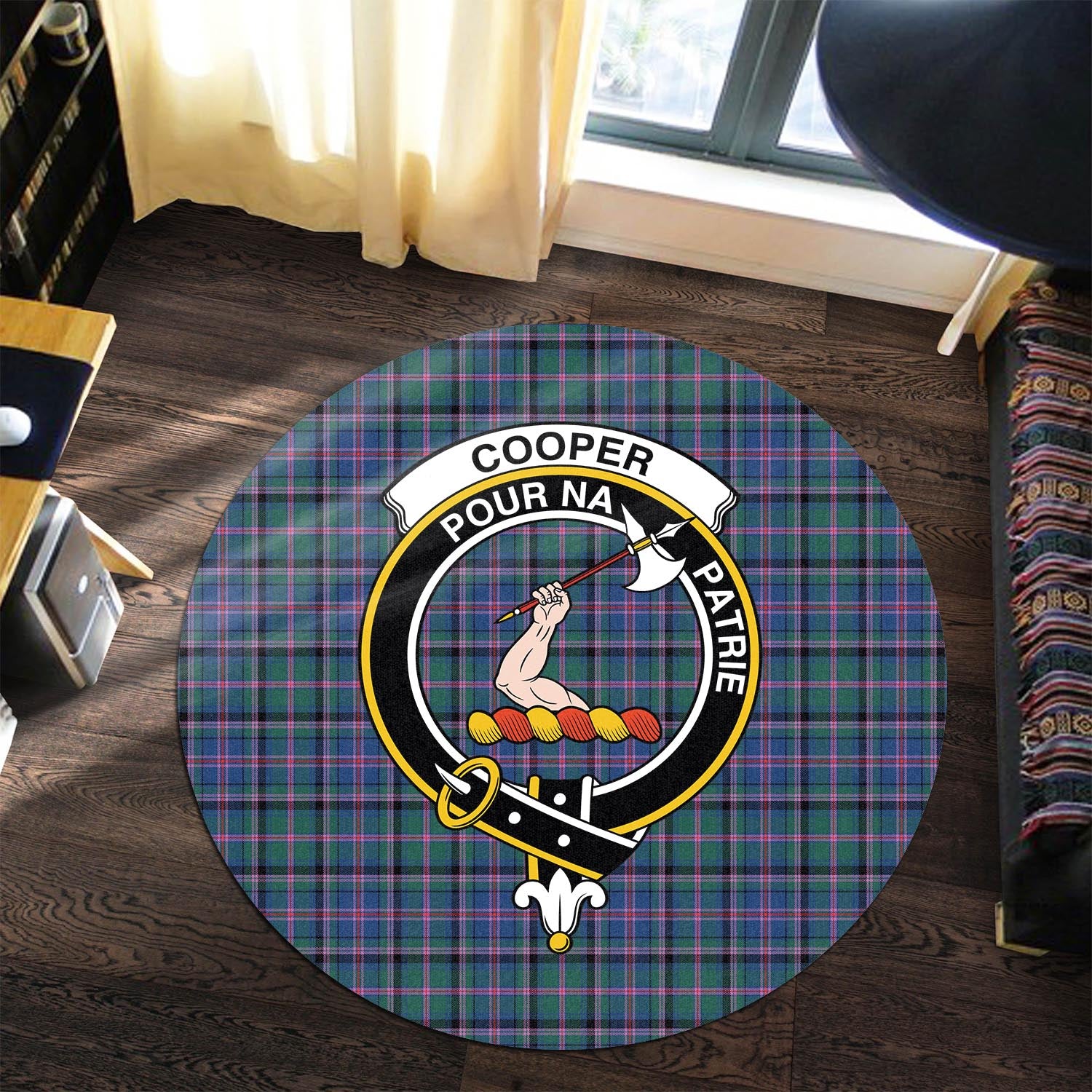 Cooper Tartan Round Rug with Family Crest - Tartanvibesclothing