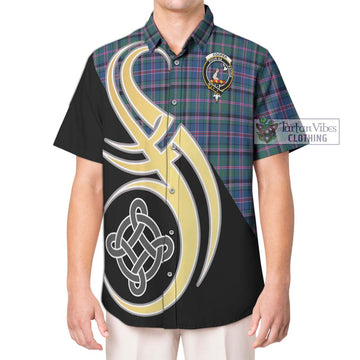 Cooper Tartan Short Sleeve Button Shirt with Family Crest and Celtic Symbol Style