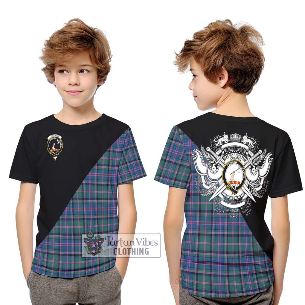 Cooper Tartan Kid T-Shirt with Family Crest and Military Logo Style Youth XL Size14 - Tartanvibesclothing Shop