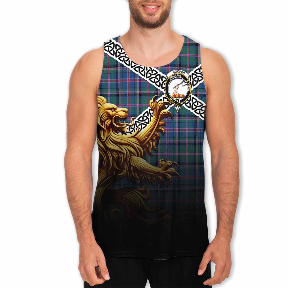 Cooper Crest Tartan Men's Tank Top with Golden Lion Emblem Celtic Style Men - Tartan Vibes Clothing