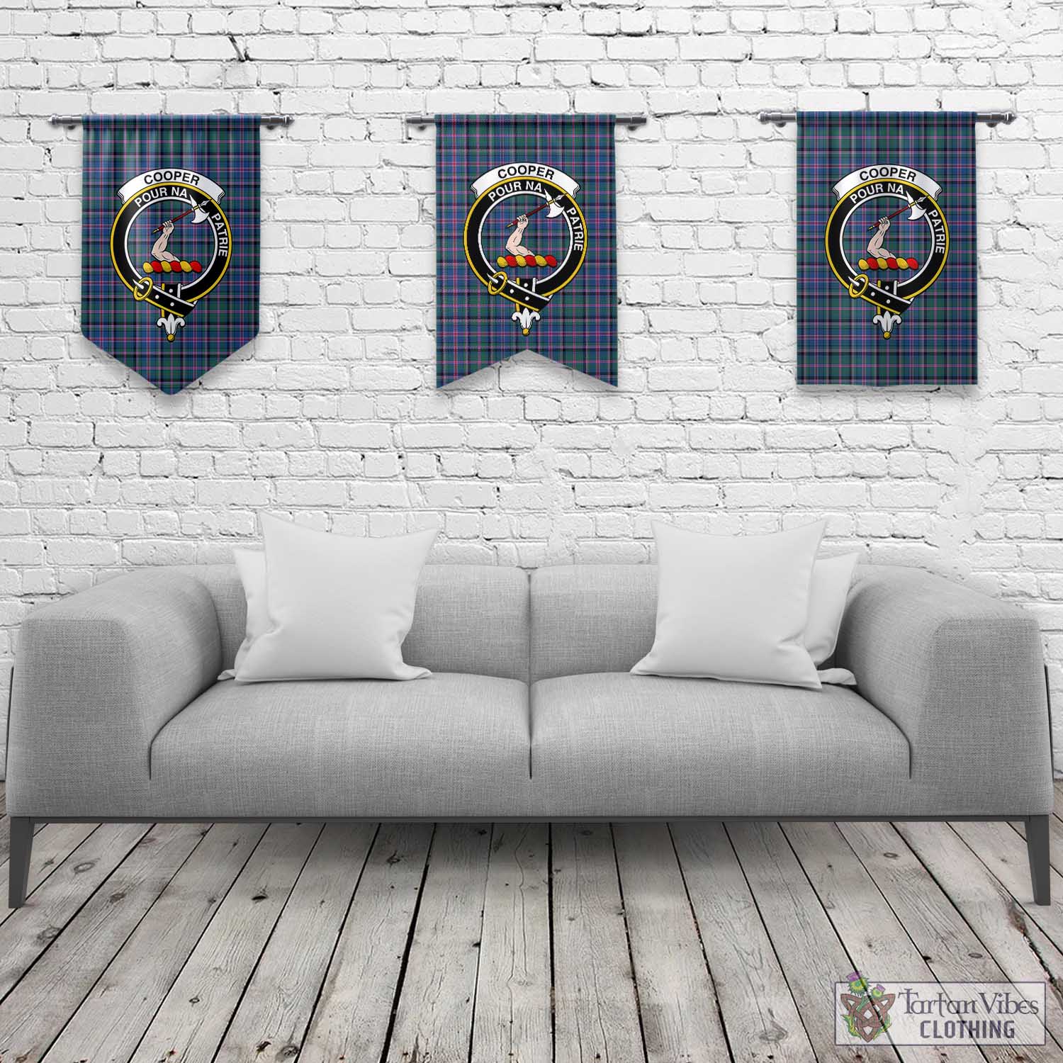 Tartan Vibes Clothing Cooper Tartan Gonfalon, Tartan Banner with Family Crest