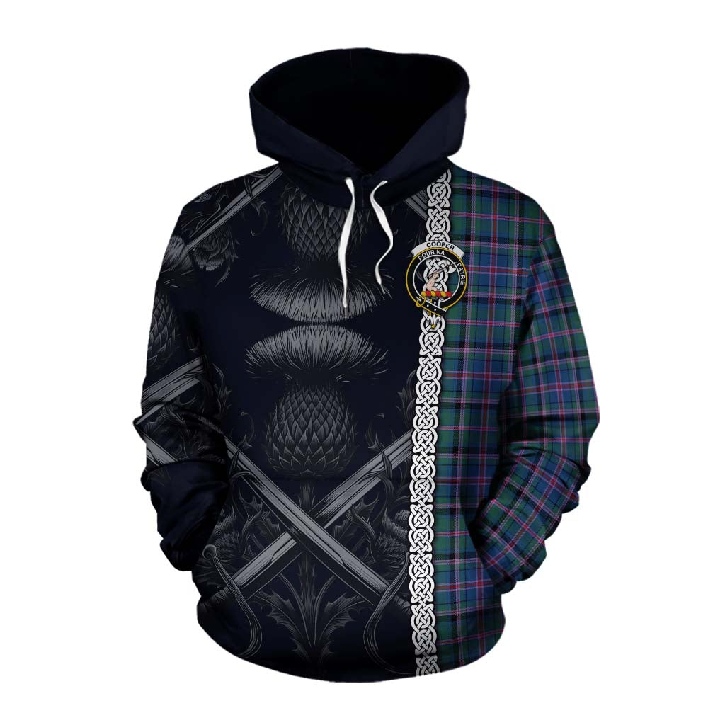 Tartan Vibes Clothing Cooper Tartan Cotton Hoodie with Family Crest Cross Sword Thistle Celtic Vibes