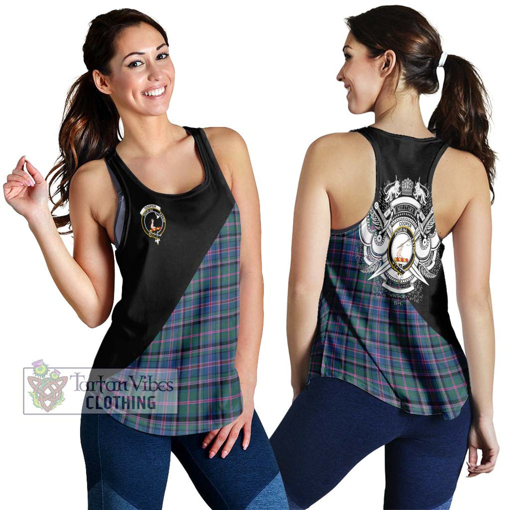 Cooper Tartan Women's Racerback Tanks with Family Crest and Military Logo Style 4XL - Tartanvibesclothing Shop