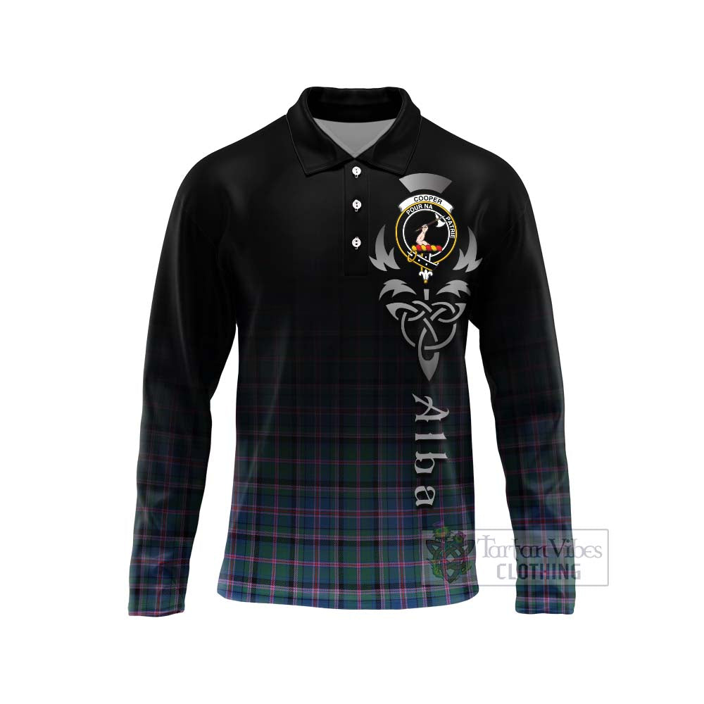 Tartan Vibes Clothing Cooper Tartan Long Sleeve Polo Shirt Featuring Alba Gu Brath Family Crest Celtic Inspired