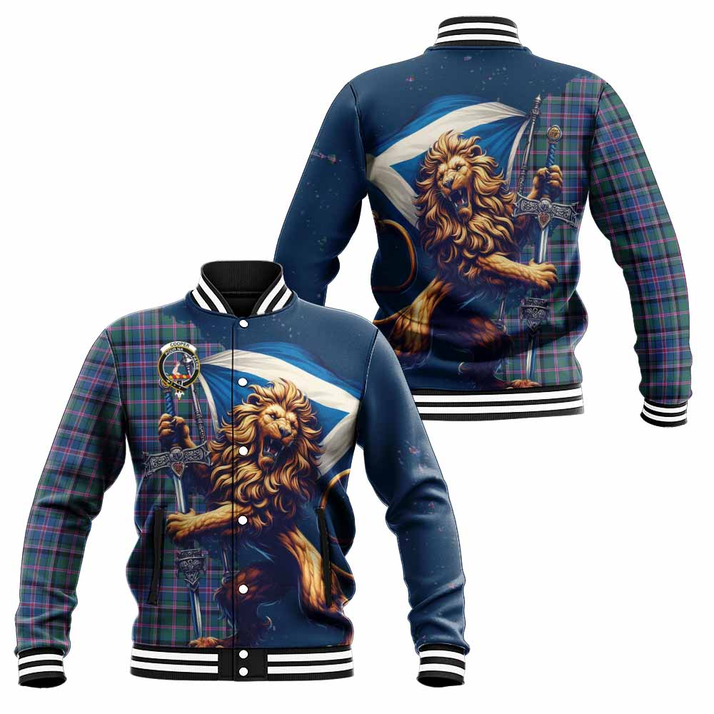 Tartan Vibes Clothing Cooper Tartan Family Crest Baseball Jacket with Scottish Majestic Lion