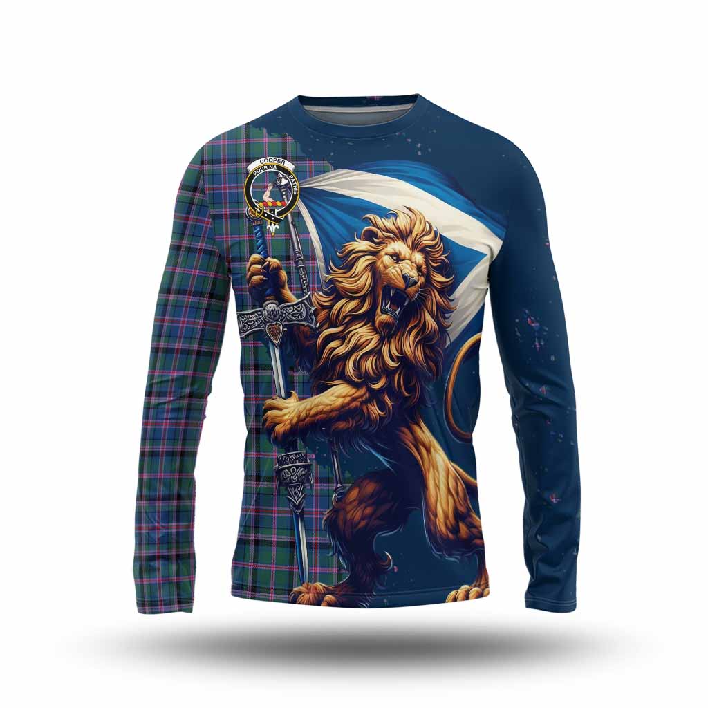 Tartan Vibes Clothing Cooper Tartan Family Crest Long Sleeve T-Shirt with Scottish Majestic Lion