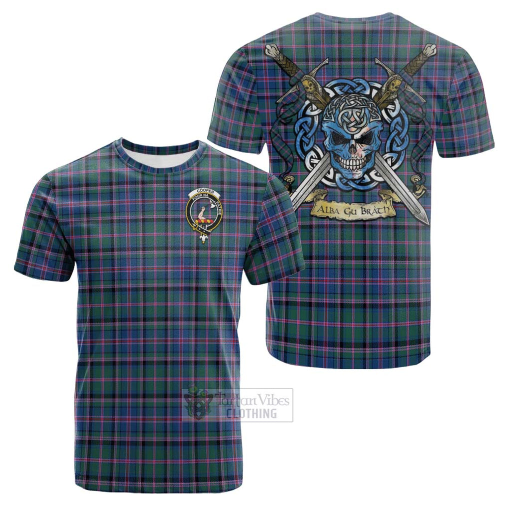 Tartan Vibes Clothing Cooper Tartan Cotton T-shirt with Family Crest Celtic Skull Style