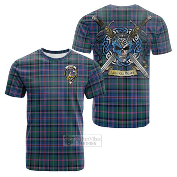 Cooper Tartan Cotton T-shirt with Family Crest Celtic Skull Style