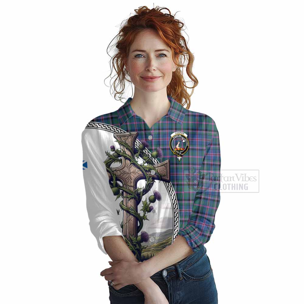 Tartan Vibes Clothing Cooper Tartan Women's Casual Shirt with Family Crest and St. Andrew's Cross Accented by Thistle Vines