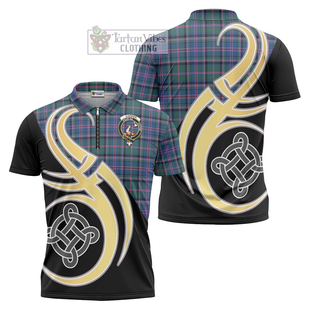 Tartan Vibes Clothing Cooper Tartan Zipper Polo Shirt with Family Crest and Celtic Symbol Style