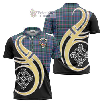 Cooper Tartan Zipper Polo Shirt with Family Crest and Celtic Symbol Style