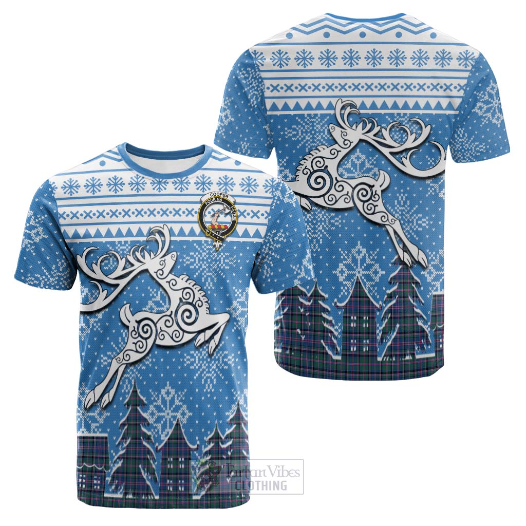 Tartan Vibes Clothing Cooper Clan Christmas Cotton T-shirt Celtic Reindeer Style