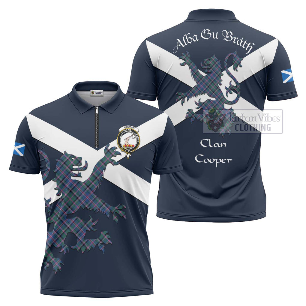 Tartan Vibes Clothing Cooper Tartan Lion Rampant Zipper Polo Shirt – Proudly Display Your Heritage with Alba Gu Brath and Clan Name