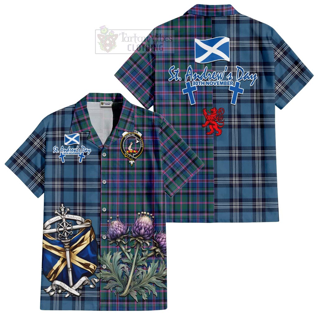 Tartan Vibes Clothing Cooper Tartan Short Sleeve Button Shirt Happy St. Andrew's Day Half Tartan Style