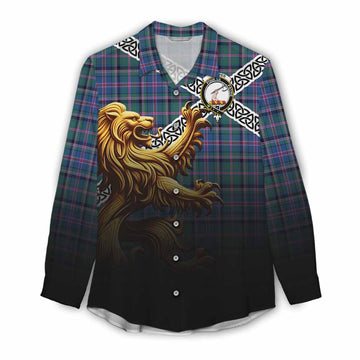 Cooper Crest Tartan Women's Casual Shirt with Golden Lion Emblem Celtic Style Female - Tartan Vibes Clothing