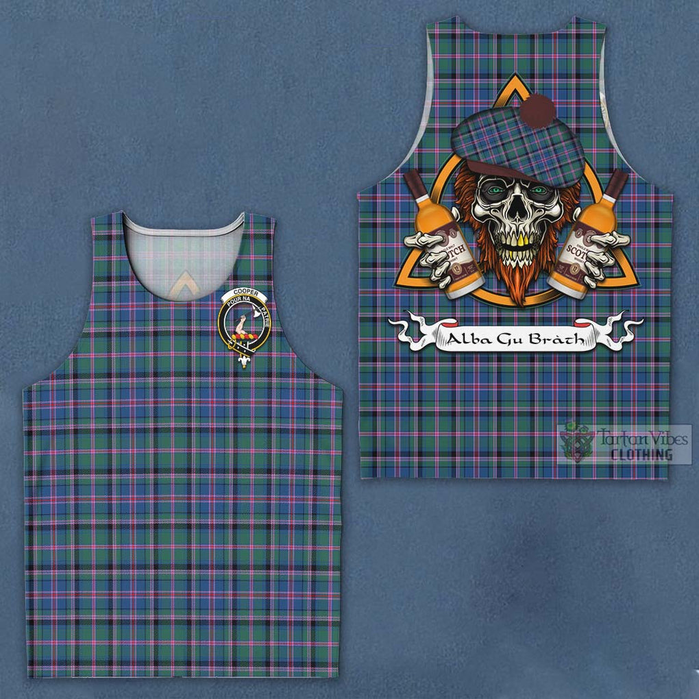 Tartan Vibes Clothing Cooper Tartan Men's Tank Top with Family Crest and Bearded Skull Holding Bottles of Whiskey