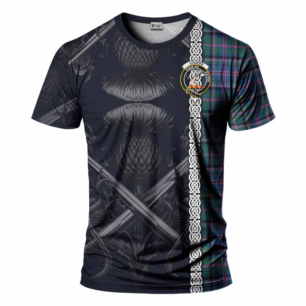 Tartan Vibes Clothing Cooper Tartan T-Shirt with Family Crest Cross Sword Thistle Celtic Vibes